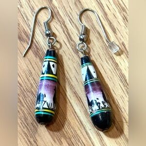 2 pair of vintage, handmade, southwestern-themed drop earrings,& shell earrings